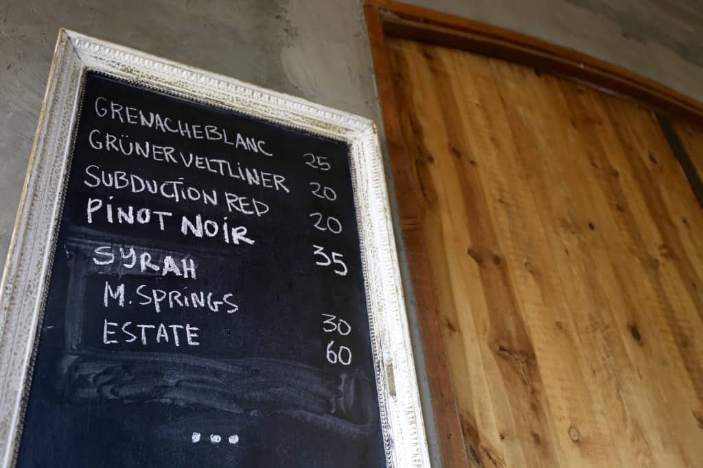 The end of the chalkboard education, though not the end of chalkboard use in wineries. The tasting room at Syncline Winery. 