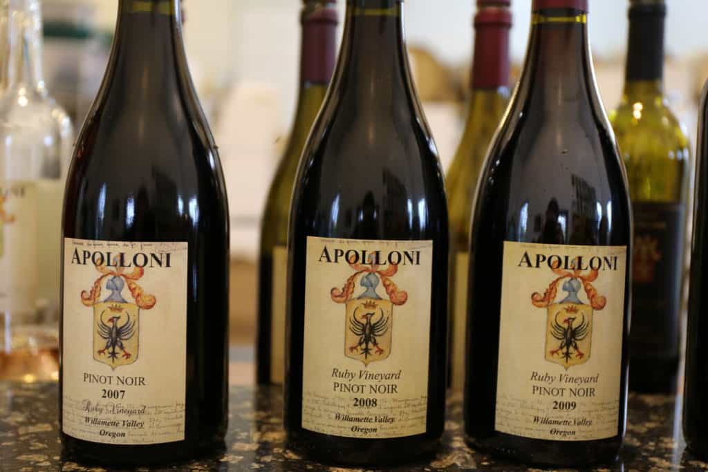 Tasting a vertical flight of Apolloni Ruby Vineyard Pinot Noir